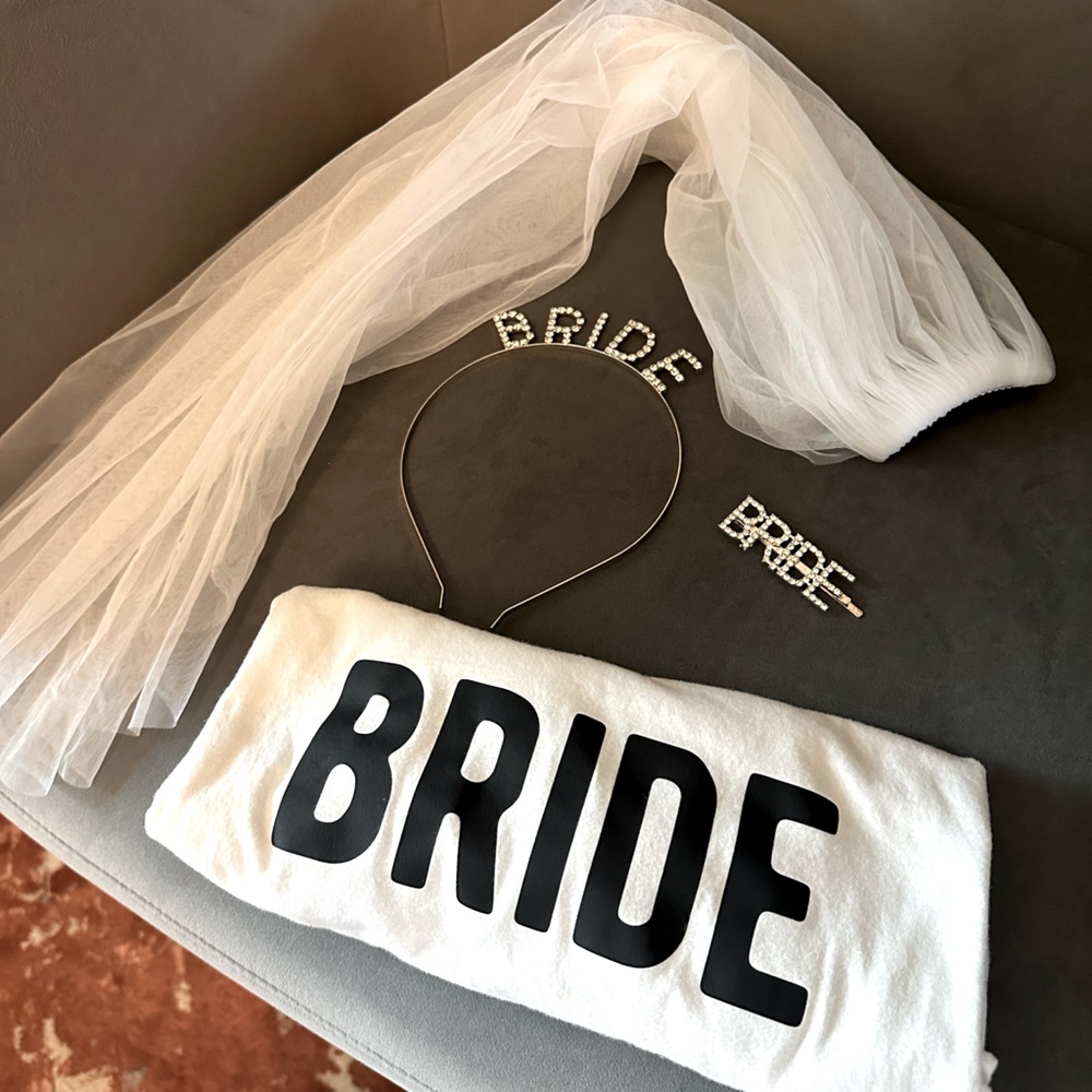 Bride Crop Top, Crown, Hair Pin, Veil